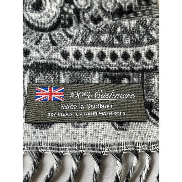 Old Money100% Cashmere Made In Scotland Wrap Mixed Grays Paisley Fringe Scarf - Picture 5 of 8